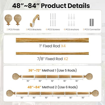 Ycolnaefllr Wood Pinecone Curtain Rod, Farmhouse Heavy Duty, Fits 36-88" - color: Wood, size: 36-88"