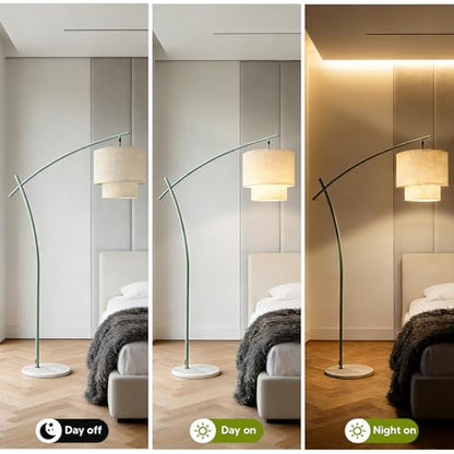 Lightdot Arc Floor Lamp, Modern Standing Lamps with Double Linen Lampshade - color: Fabric-Green