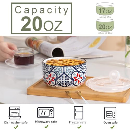 Ceramic Bowl with Lid, Microwave Safe, Set of 4 - color: color A2 - Set of 4