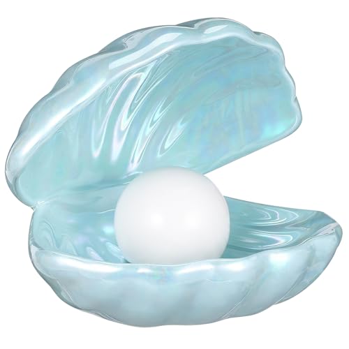 TOYANDONA Ceramic Shell Pearl Light - Portable Led Clam Night Light Pearl in Shell Lamp for Home Bedroom Living Room Desktop Decor (Sky Blue) - color: Light Blue
