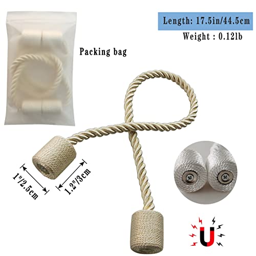 Magnetic Curtain Tiebacks Decorative Holdbacks Rope Tie Back Drapes Hangtty - color: Beige
