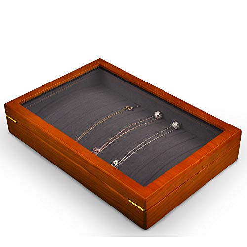 Oirlv Solid Wooden Necklace Bracelet Pendant Organizer Box Display - size: Grey Necklace/Long chain Box