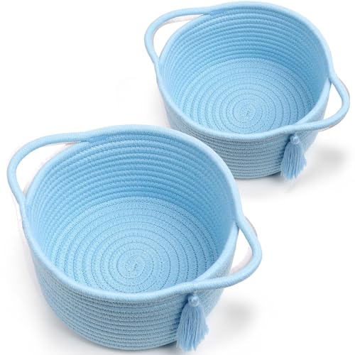 Small Gift Basket Empty to Fill, 2 Pack, Mini Woven Basket, Light Blue - color: Light Blue, size: 2 Pack