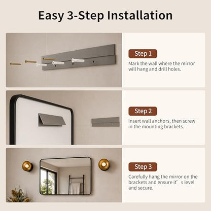 DeerValley Bathroom Mirror with Black Frame, Rounded Rectangle - color: Black, size: 36"L x 24"W