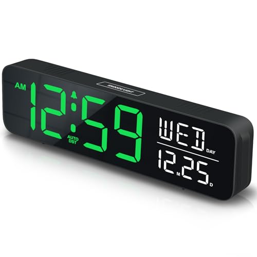 Peakeep Large Display Digital Alarm Clock for Bedroom with Date Day of Week - color: Green and White
