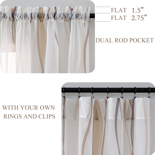 L.Z.E Grey and White Sheer Curtains 84 Inch Long 2 Panels Set, Light Gray Printed Sheer Curtains for Living Room Dining Room, Elegant Wave Pattern Rod Pocket Window Curtains (55W x 84L) - color: (Rod Pocket) White Grey, size: 55"W x 84"L (Pack of 2)