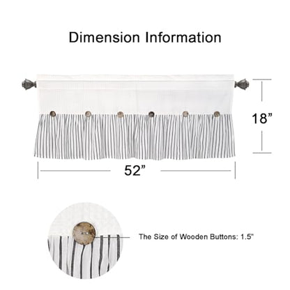 DOSLY IDÉES Farmhouse Rustic Spa Waffle & Cotton Valance, 52x18 Inch - color: Beige & Black Striped, size: 52"W x 18"L (Pack of 1)