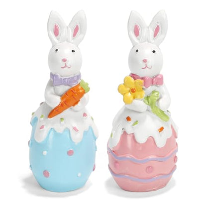 Easter Decorations Bunny Resin Decor Set of 2 Cute Rabbit Figurines