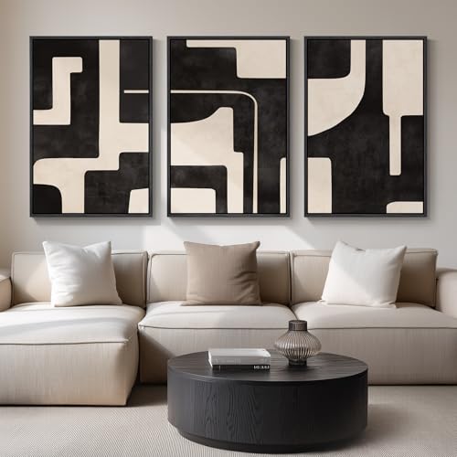 Large Framed Neutral Abstract Canvas Wall Art for Living Room, 24x36 Inch - color: Neutral Geometry, size: 24" W x 36" H x 3Pcs