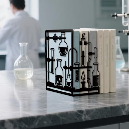 Peacoblue 5.5"x4.3"x8.3" Metal Bookends, Heavy Duty Book Ends for Shelves - style: Chemistry Experiment