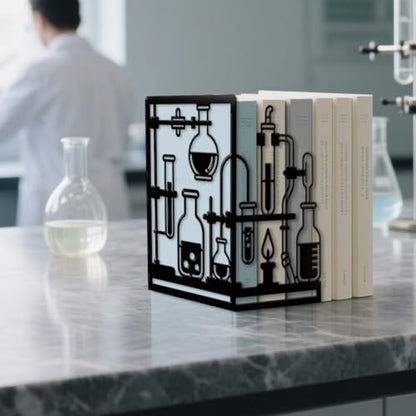 Peacoblue 5.5"x4.3"x8.3" Metal Bookends, Heavy Duty Book Ends for Shelves - style: Chemistry Experiment