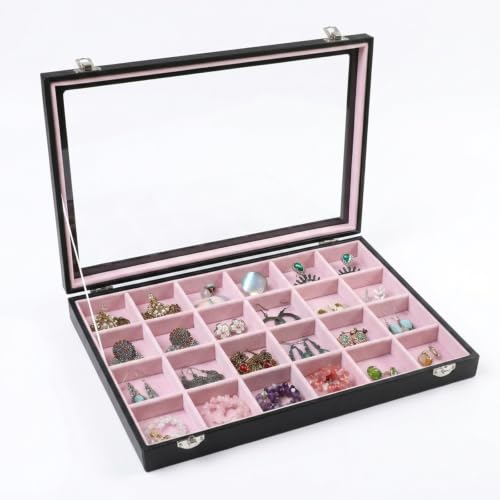 Stratalife 24 Grid Earring Organizer, Jewelry Holder Organizer with Lid - color: Pink-Black, size: 24 Grid