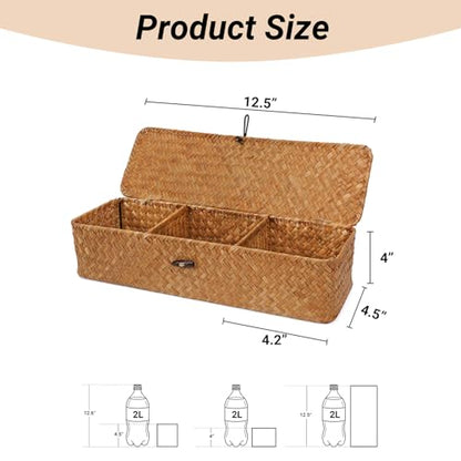 Nonam 3-Section Divided Storage Small Basket with Lid,Shelf Basket-Natural - color: 3-Divided - Natural