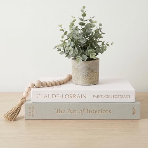Vine Creations Decorative Books - Set of 2 Linen Hardcover Boxes with Storage - Aesthetic Fake Books for Decoration for Home, Shelf, Bookshelf Decor, Coffee Table Decor, as Storage or Keepsake Box - color: Sage & Linen-White