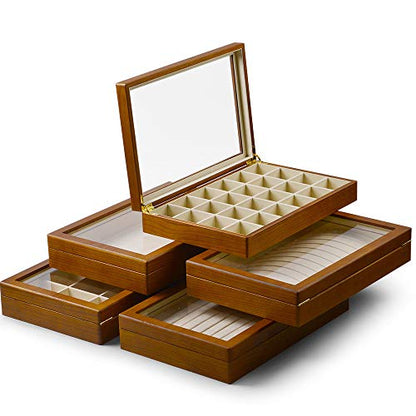 Oirlv Creamy-white Wood Jewelry Box Glass Lid Vintage Case - size: Creamy-white Flat Box