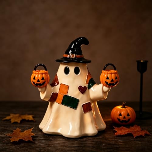 Halloween Resin Figurines Patchwork Ghost Light up Hold Pumpkin 1Pcs - color: Halloween Styl 32