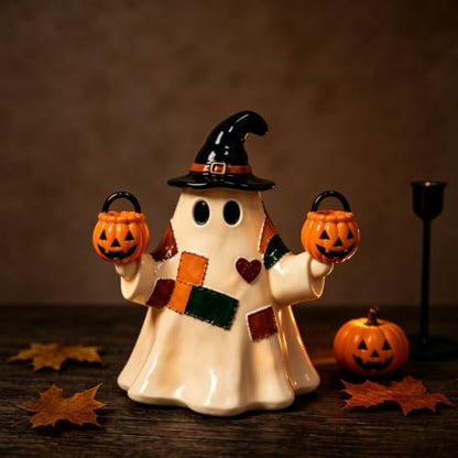 Halloween Resin Figurines Patchwork Ghost Light up Hold Pumpkin 1Pcs - color: Halloween Styl 32