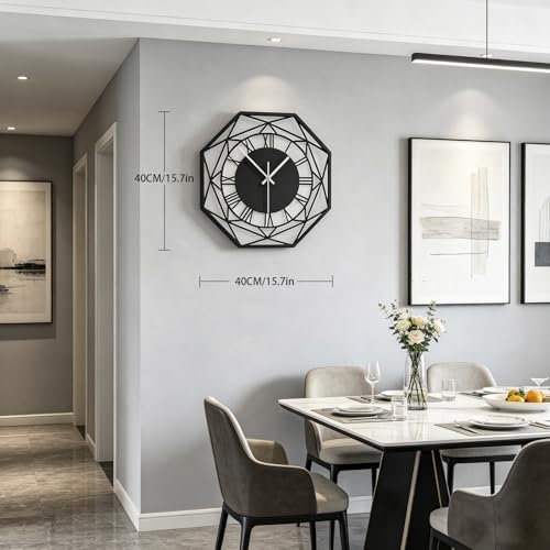 Large Modern Black Metal Decorative Wall Clock for Living Room Decor