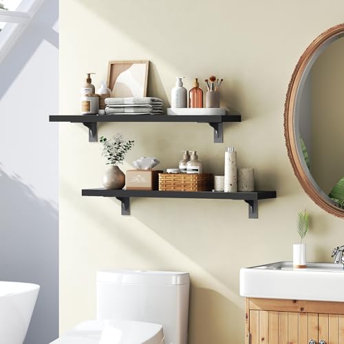 HOOBRO Floating Shelves for Wall, 23.6" Wall Mounted Shelves Set of 2 - color: Black, size: 23.6 Inches