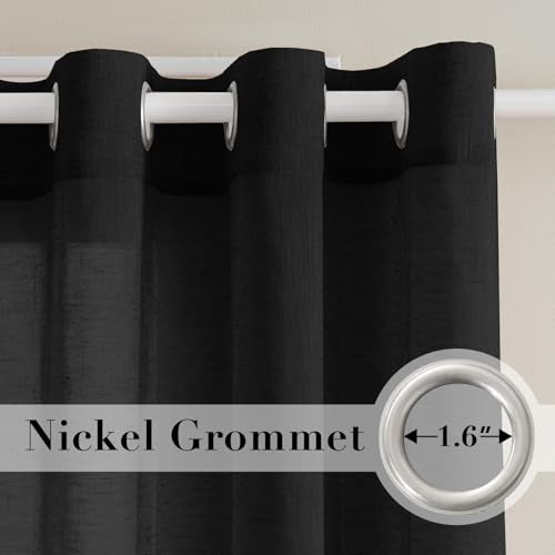 H.VERSAILTEX Black Linen Sheer Curtains 54" 2 Panels Grommet - color: Black, size: 52"W x 54"L (Pack of 2)