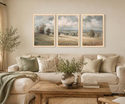 Framed Neutral Landscape Wall Art Set of 3, Farmhouse Prints - color: Golden Farmland, size: 16x24 Inches