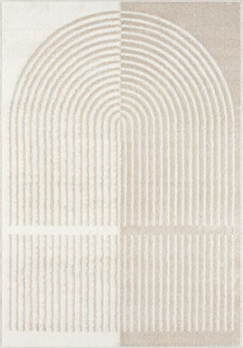 Abani Nuevo Collection Area Rug - Modern Arch Beige/Cream Pattern - 4'x6' - Easy to Clean - Durable for Kids & Pets - Non-Shedding - Medium Pile - Soft Feel - for Living Room, Bedroom & Office - size: 4' x 6'