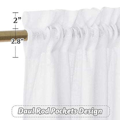 RYB HOME White Textured Semi Sheer Curtains 63 inches Long for Bedroom - color: White, size: 34"W x 63"L (Pack of 2)