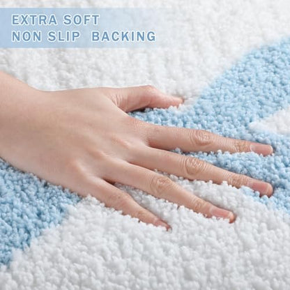 Tinideya Blue Bow Bathroom Rug 36" x 24" Scalloped Bow Bath Mat - color: Blue, size: 36" x 24" (Rectangular)