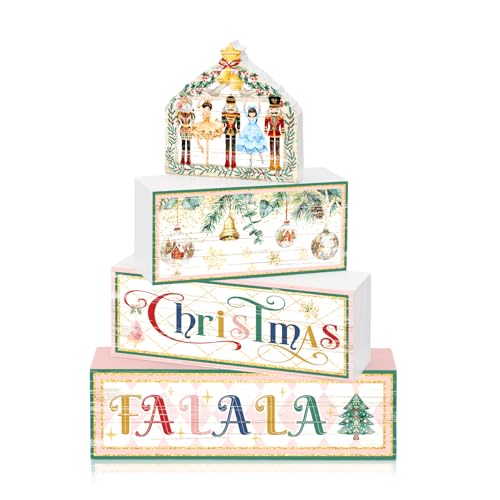 Britimes Tiered Tray Decor Set, 4 Pack, Wooden Table Sign, Nutcracker - style: Christmas Nutcracker