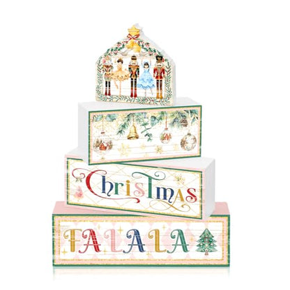 Britimes Tiered Tray Decor Set, 4 Pack, Wooden Table Sign, Nutcracker - style: Christmas Nutcracker