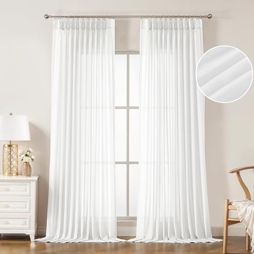 WEST LAKE 102 Inches Long Bright White French Pleated Sheer Curtains - color: Bright White, size: 58"W x 102"L (Pack of 2)