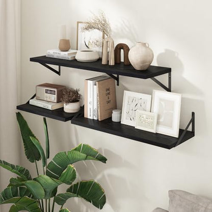 Axeman Deep Floating Shelves - 20 Inch Black Floating Shelves Set of 2-12 Inch Deep Wood Wall Shelves for Living Room Bathroom Kitchen - color: Black, size: 20W x 12D