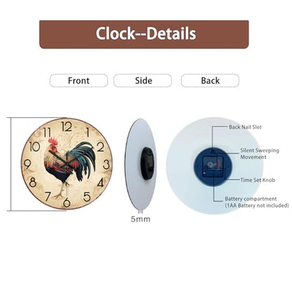 XNM Brown Rooster Wall Clocks Battery Operated 14 Inch - color: Brown Rooster, size: 14 Inch