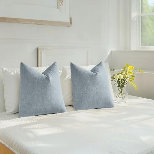 HAUSSY Set of 2 Soft Chenille Throw Pillow Covers 16x16 Inch, Denim Blue - color: Denim Blue, size: 16" x 16" (Pack of 2)
