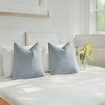 HAUSSY Set of 2 Soft Chenille Throw Pillow Covers 22x22 Inch, Denim Blue - color: Denim Blue, size: 22" x 22" (Pack of 2)