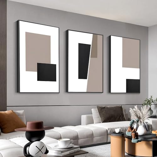 Large Framed Modern Wall Art,Black White Paintings 24 X 32 In X 3 Piece - color: Black White Grayish