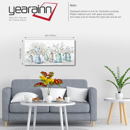 Yearainn Flowers Canvas Wall Art - Indigo Floral in Jar - Botanical Flower Bottle Canvas Artwork - 20" X 40" - Living Room, Bedroom, Office Wall Decor - color: Flowers in Jar, size: 40"L x 20"W