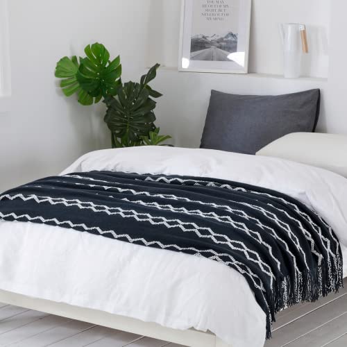 BOURINA Knitted Throw Blanket Boho Chenille Outdoor Blanket,Navy 50x60Inch - color: A-navy, size: 50"×60"