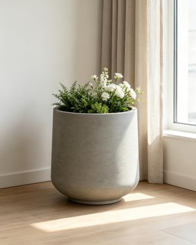 Kante 13.4" Tall Concrete Planter, Round Curved Flower Pot, Weathered - color: Weathered Concrete, size: 13” Dia