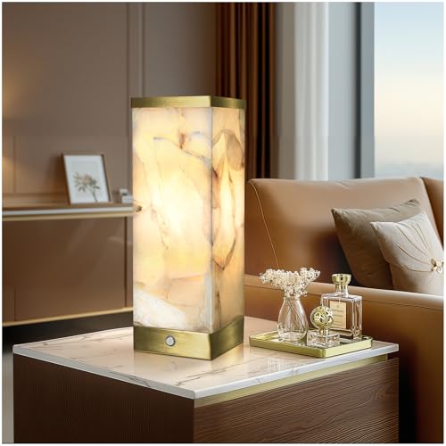Scenekoy Modern Alabaster 충전식 무선 테이블 램프 거실용 - color: 오프 화이트