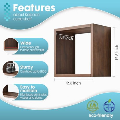 Kaboon Cube Floating Shelves Set2, Display Shelves Wall Mount 7.75" D x 12.5" W x 12.5" H, (Walnut, Square 2 Cubes) - color: Dark Walnut, size: Square-Set2