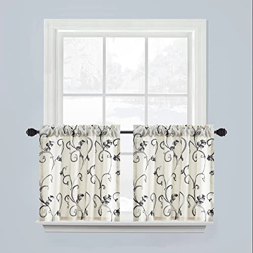VOGOL Gray Vine Tier Curtains, 30 x 24 Inches, 2 Panels - color: Grey, size: 30"W x 24"L (Pack of 2)