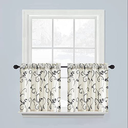 VOGOL Gray Vine Tier Curtains, 30 x 24 Inches, 2 Panels - color: Grey, size: 30"W x 24"L (Pack of 2)