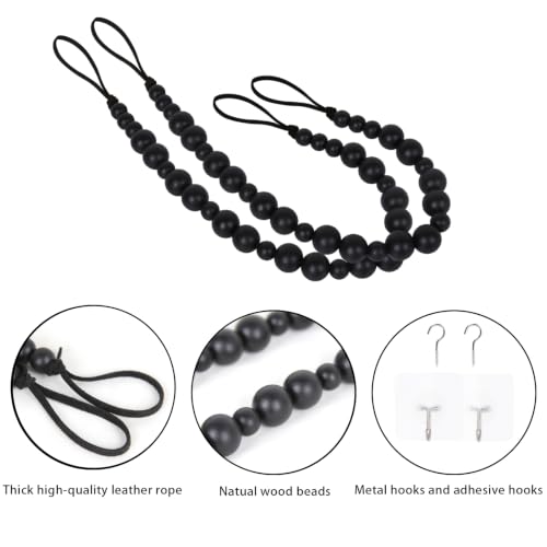 2 Pack Wood Bead Curtain Tieback, Boho Curtain Holdbacks, Black - color: Black Color