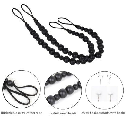 2 Pack Wood Bead Curtain Tieback, Boho Curtain Holdbacks, Black - color: Black Color