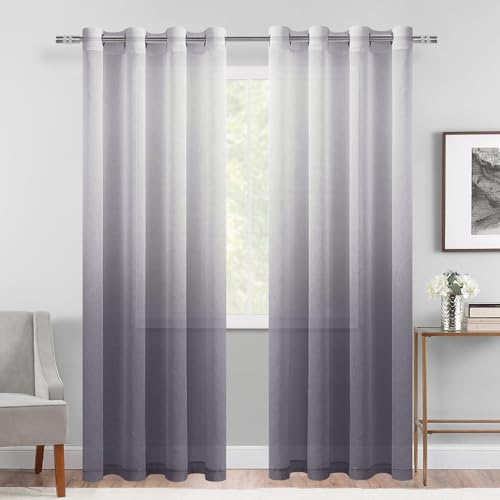 DWCN Grey Ombre Sheer Curtains 90 Inches Long for Living Room 2 Panels Set - color: Grey, size: 52"W x 90"L (Pack of 2)