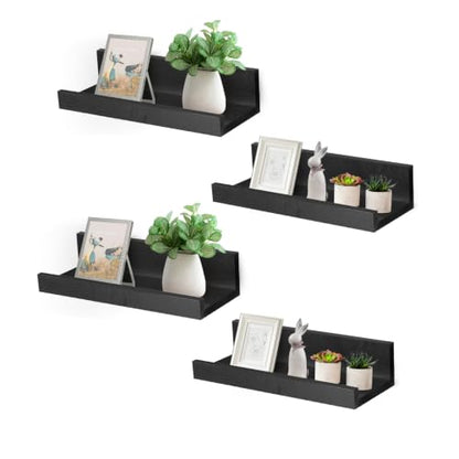 Muzilife 12" Small Floating Shelves Wood Wall Shelf with Lip, 4Pcs, Black - color: Black, size: 12"-4pcs