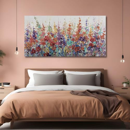 XIANSHOU Floral Wall Art for Living Room/Colorful Decor 24"x 48"/ Blossom Botanical Painting/Wall Decorations for Home Office Bedroom Kitchen Dining Room - color: Colorful, size: 48"L x 24"W
