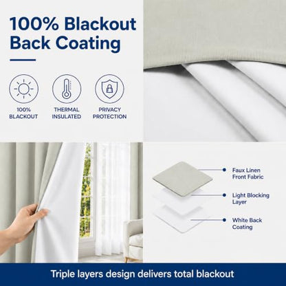 Layered Window Treatments Curtains for Bedroom, Living Room, 4 Panel Set - color: Beige, size: 37"W x 84"L (Pack of 4)