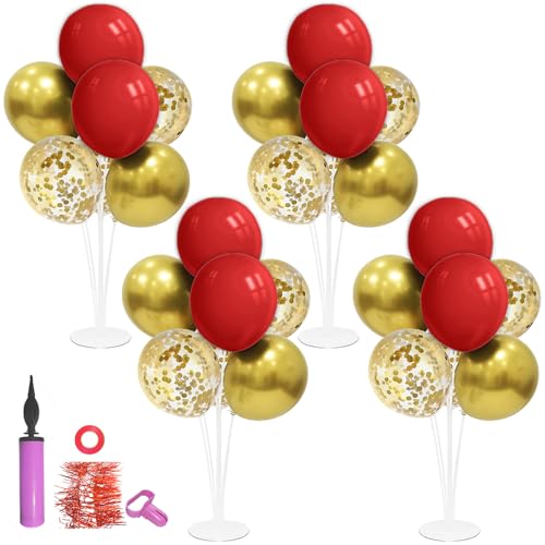 ZJDHPTY 4Set Red Gold Balloon Stand Table Centerpieces Party Decor - color: Red Gold 4